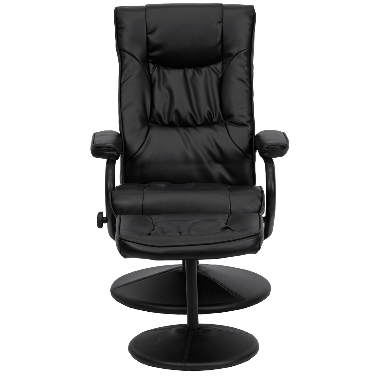 Black |#| Contemporary Black LeatherSoft Multi-Position Recliner &Ottoman w/ Wrapped Base