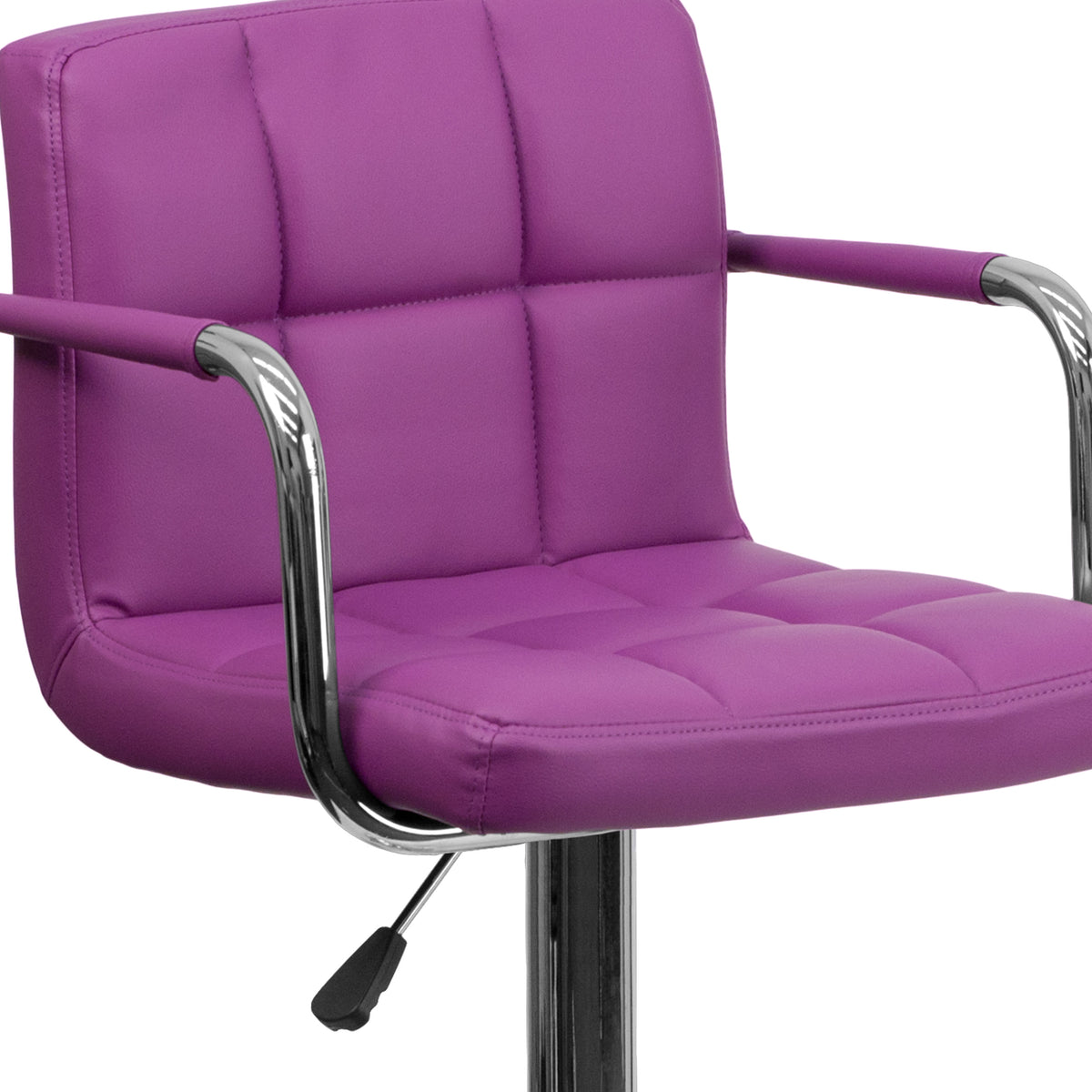 Purple |#| Purple Quilted Vinyl Adjustable Height Barstool with Arms and Chrome Base
