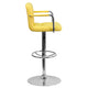 Yellow |#| Yellow Quilted Vinyl Adjustable Height Barstool with Arms and Chrome Base