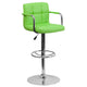 Green |#| Green Quilted Vinyl Adjustable Height Barstool with Arms and Chrome Base