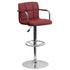 Contemporary Quilted Vinyl Adjustable Height Barstool with Arms and Chrome Base