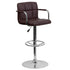Brown |#| Brown Quilted Vinyl Adjustable Height Barstool with Arms and Chrome Base