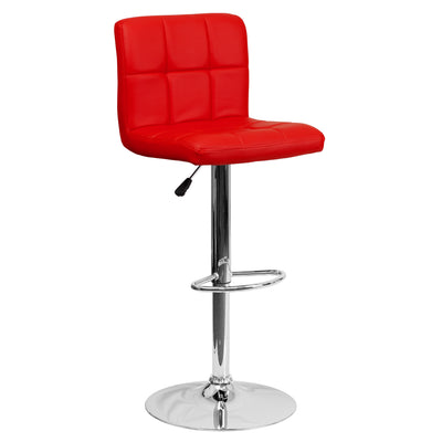 Contemporary Quilted Vinyl Adjustable Height Barstool with Chrome Base - View 1