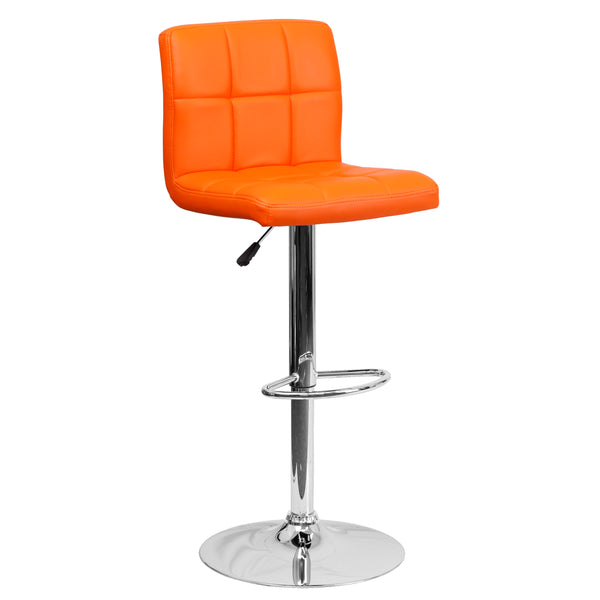 Orange |#| Contemporary Orange Quilted Vinyl Adjustable Height Barstool with Chrome Base