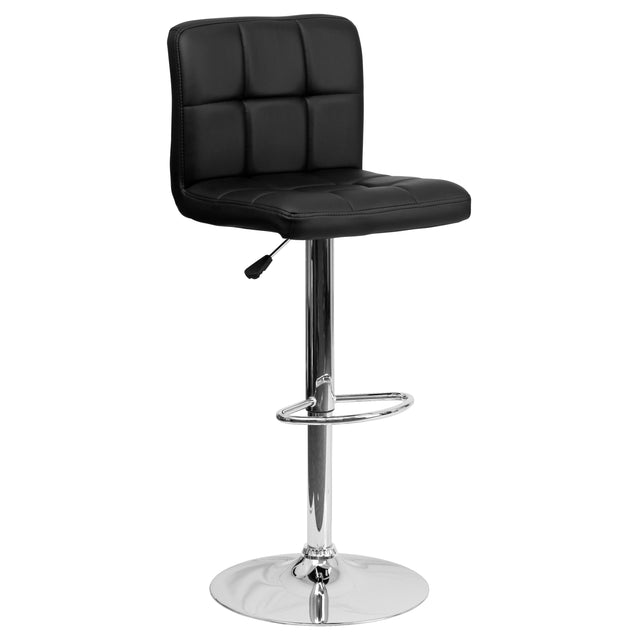 Contemporary Quilted Vinyl Adjustable Height Barstool with Chrome Base - View 1