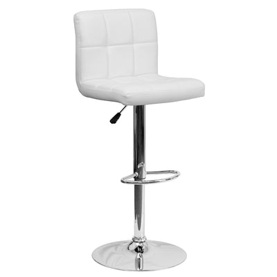 Contemporary Quilted Vinyl Adjustable Height Barstool with Chrome Base - View 1