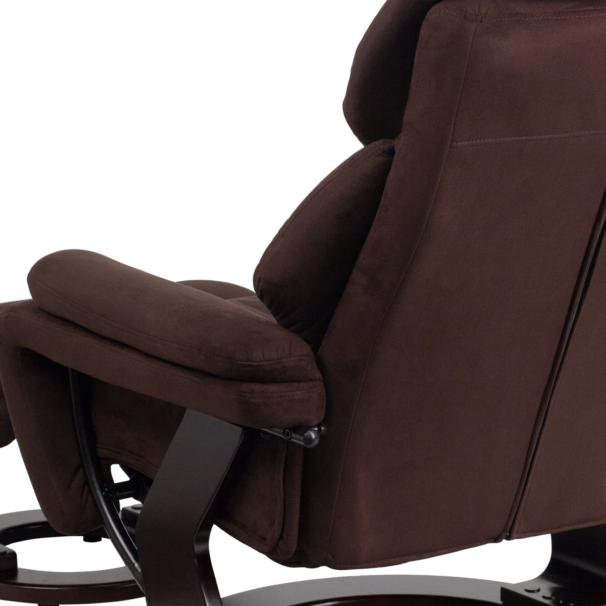 Brown Microfiber |#| Brown Microfiber Multi-Position Recliner and Ottoman with Mahogany Wood Base