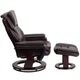 Brown LeatherSoft |#| Brown LeatherSoft Multi-Position Recliner & Ottoman w/ Swivel Mahogany Wood Base