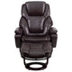 Brown LeatherSoft |#| Brown LeatherSoft Multi-Position Recliner & Ottoman w/ Swivel Mahogany Wood Base