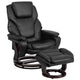 Black LeatherSoft |#| Black LeatherSoft Multi-Position Recliner & Ottoman w/ Swivel Mahogany Wood Base