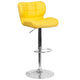 Yellow Vinyl |#| Contemporary Tufted Yellow Vinyl Adjustable Height Barstool with Chrome Base