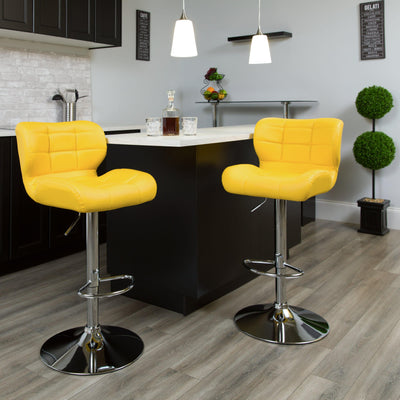 Contemporary Tufted Vinyl Adjustable Height Barstool with Chrome Base