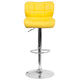 Yellow Vinyl |#| Contemporary Tufted Yellow Vinyl Adjustable Height Barstool with Chrome Base