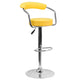 Yellow |#| Contemporary Yellow Vinyl Adjustable Height Barstool with Arms and Chrome Base
