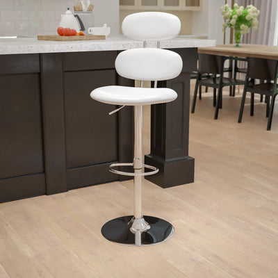 Contemporary Vinyl Adjustable Height Barstool with Ellipse Back and Chrome Base