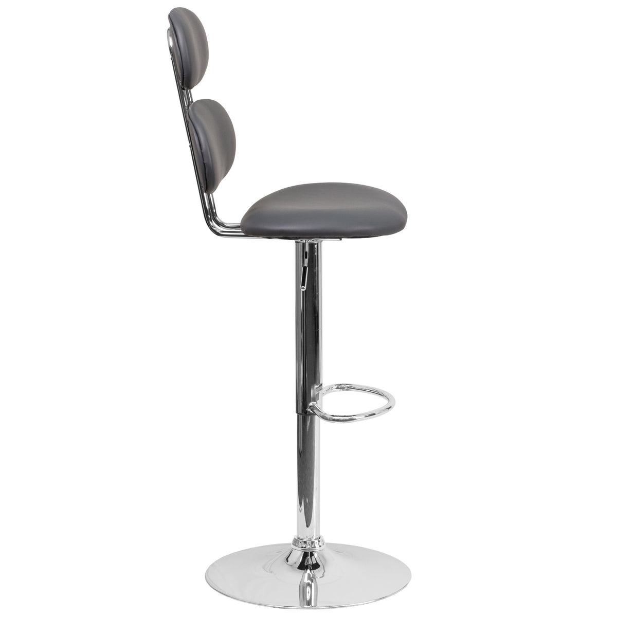 Gray |#| Contemporary Gray Vinyl Adjustable Barstool with Ellipse Back and Chrome Base