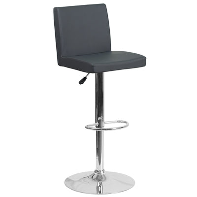 Contemporary Vinyl Adjustable Height Barstool with Panel Back and Chrome Base