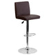 Brown |#| Brown Vinyl Adjustable Height Barstool with Panel Back and Chrome Base
