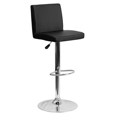 Contemporary Vinyl Adjustable Height Barstool with Panel Back and Chrome Base - View 1