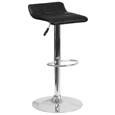 Contemporary Vinyl Adjustable Height Barstool with Quilted Wave Seat and Chrome Base