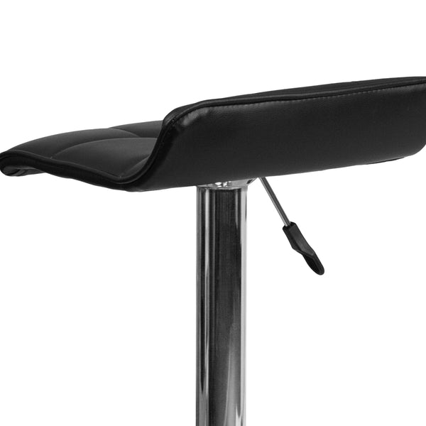Black |#| Black Vinyl Adjustable Height Barstool with Quilted Wave Seat and Chrome Base