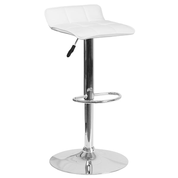 White |#| White Vinyl Adjustable Height Barstool with Quilted Wave Seat and Chrome Base
