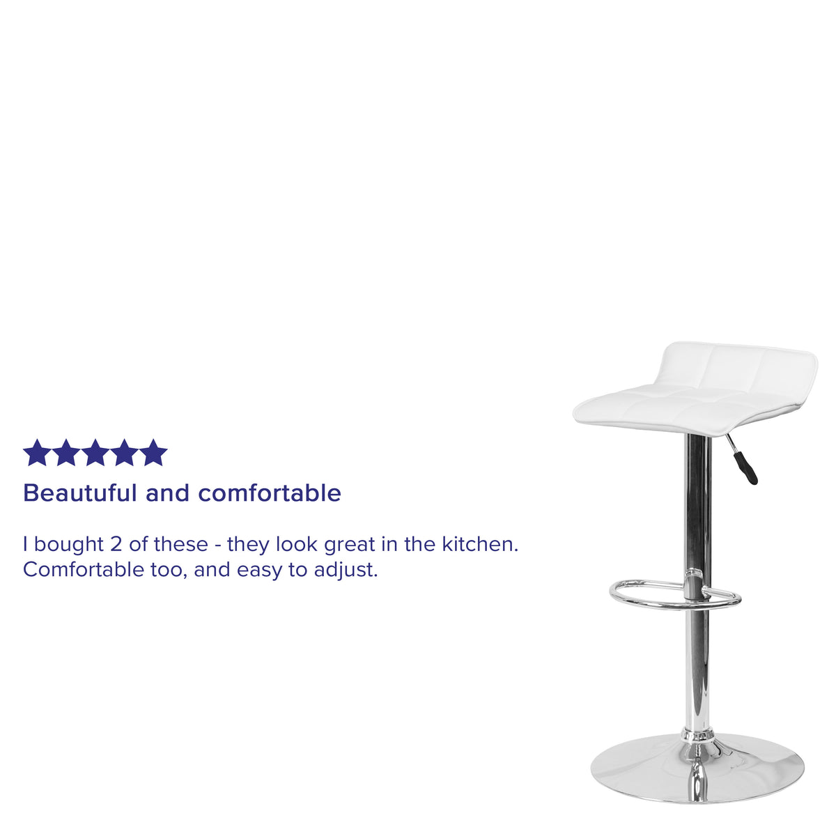 White |#| White Vinyl Adjustable Height Barstool with Quilted Wave Seat and Chrome Base
