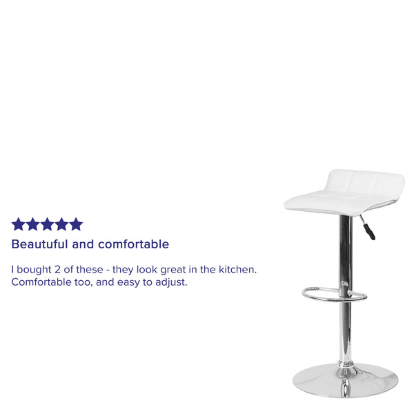 White |#| White Vinyl Adjustable Height Barstool with Quilted Wave Seat and Chrome Base