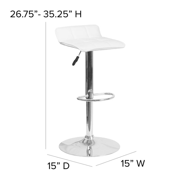 White |#| White Vinyl Adjustable Height Barstool with Quilted Wave Seat and Chrome Base