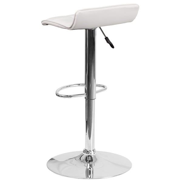 White |#| White Vinyl Adjustable Height Barstool with Quilted Wave Seat and Chrome Base