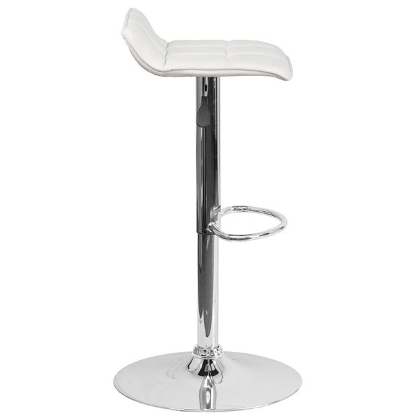 White |#| White Vinyl Adjustable Height Barstool with Quilted Wave Seat and Chrome Base