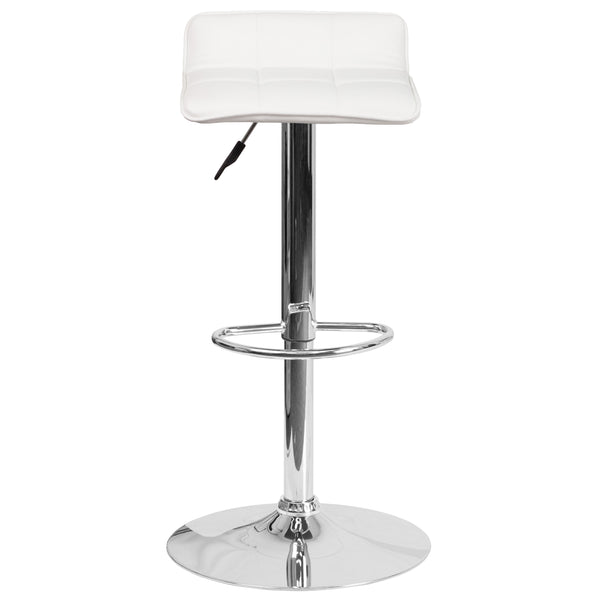 White |#| White Vinyl Adjustable Height Barstool with Quilted Wave Seat and Chrome Base