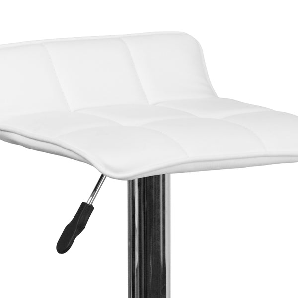 White |#| White Vinyl Adjustable Height Barstool with Quilted Wave Seat and Chrome Base