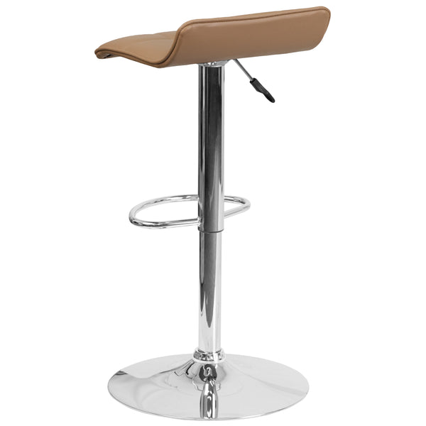 Cappuccino |#| Cappuccino Vinyl Adjustable Height Barstool with Quilted Wave Seat & Chrome Base