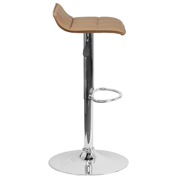 Cappuccino |#| Cappuccino Vinyl Adjustable Height Barstool with Quilted Wave Seat & Chrome Base