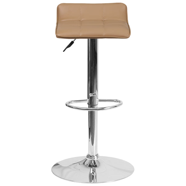 Brown |#| Brown Vinyl Adjustable Height Barstool with Quilted Wave Seat and Chrome Base