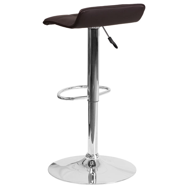 Brown |#| Brown Vinyl Adjustable Height Barstool with Quilted Wave Seat and Chrome Base