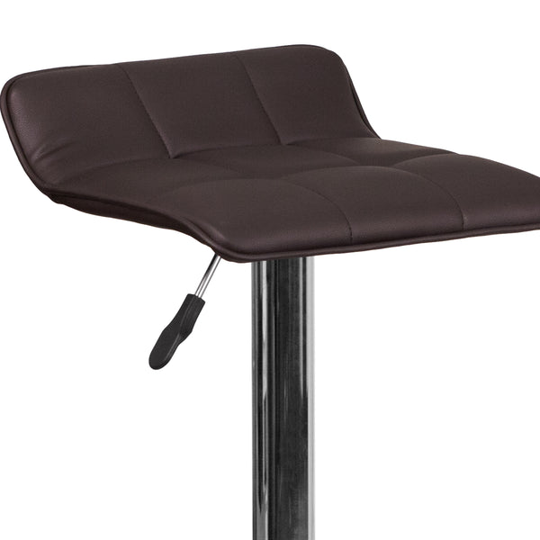 Brown |#| Brown Vinyl Adjustable Height Barstool with Quilted Wave Seat and Chrome Base