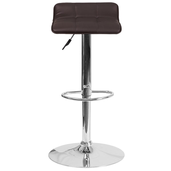 Brown |#| Brown Vinyl Adjustable Height Barstool with Quilted Wave Seat and Chrome Base