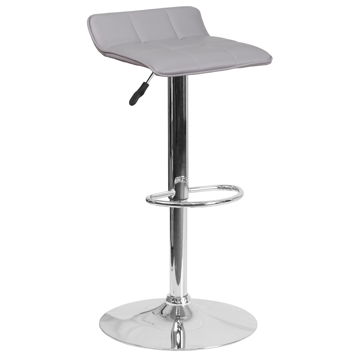 Gray |#| Gray Vinyl Adjustable Height Barstool with Quilted Wave Seat and Chrome Base