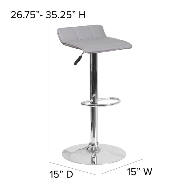 Gray |#| Gray Vinyl Adjustable Height Barstool with Quilted Wave Seat and Chrome Base