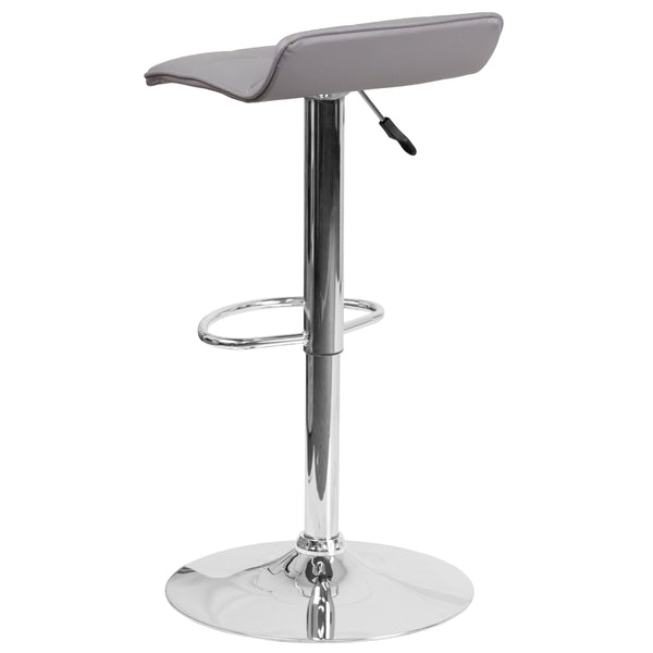 Gray |#| Gray Vinyl Adjustable Height Barstool with Quilted Wave Seat and Chrome Base