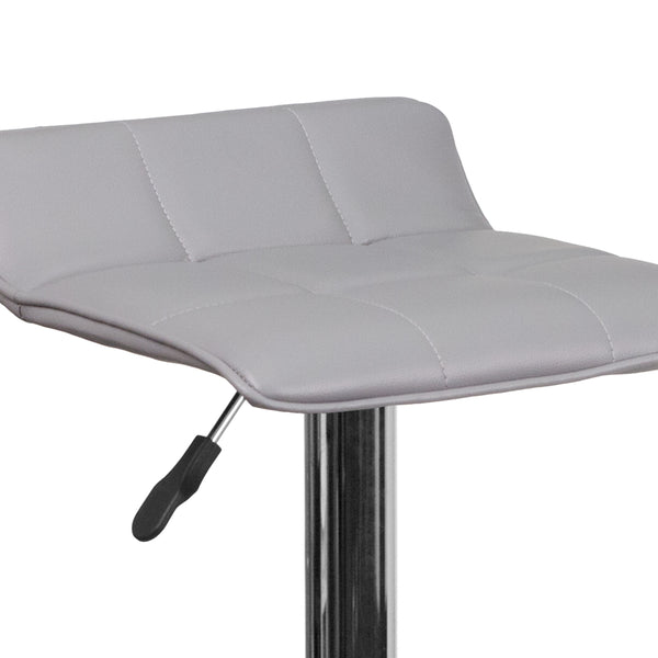Gray |#| Gray Vinyl Adjustable Height Barstool with Quilted Wave Seat and Chrome Base