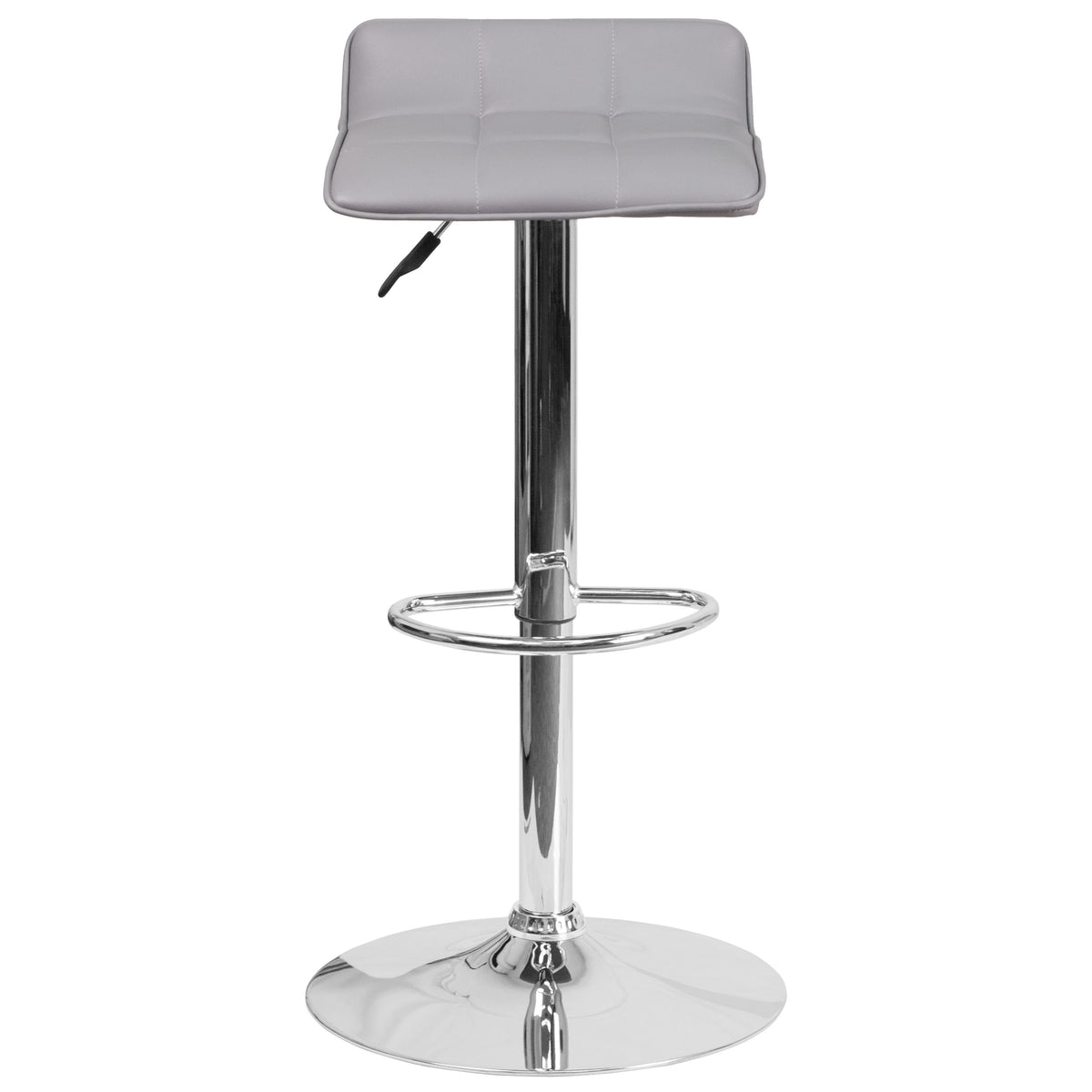 Gray |#| Gray Vinyl Adjustable Height Barstool with Quilted Wave Seat and Chrome Base