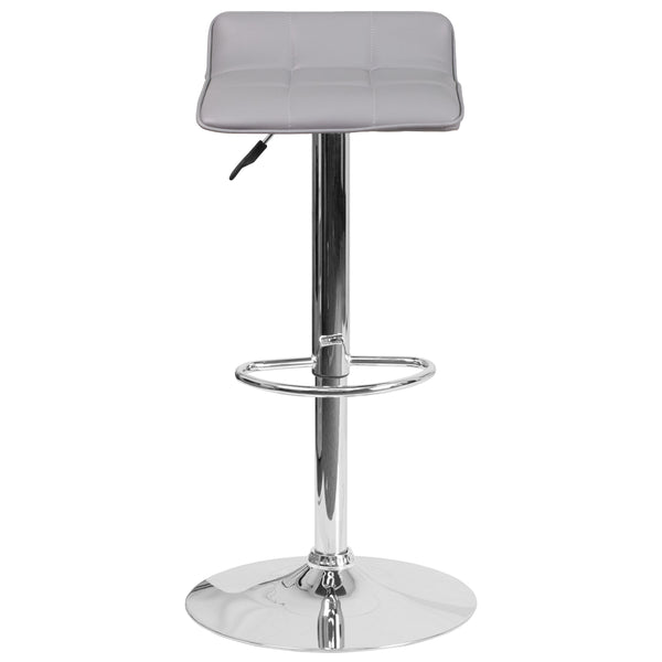 Gray |#| Gray Vinyl Adjustable Height Barstool with Quilted Wave Seat and Chrome Base