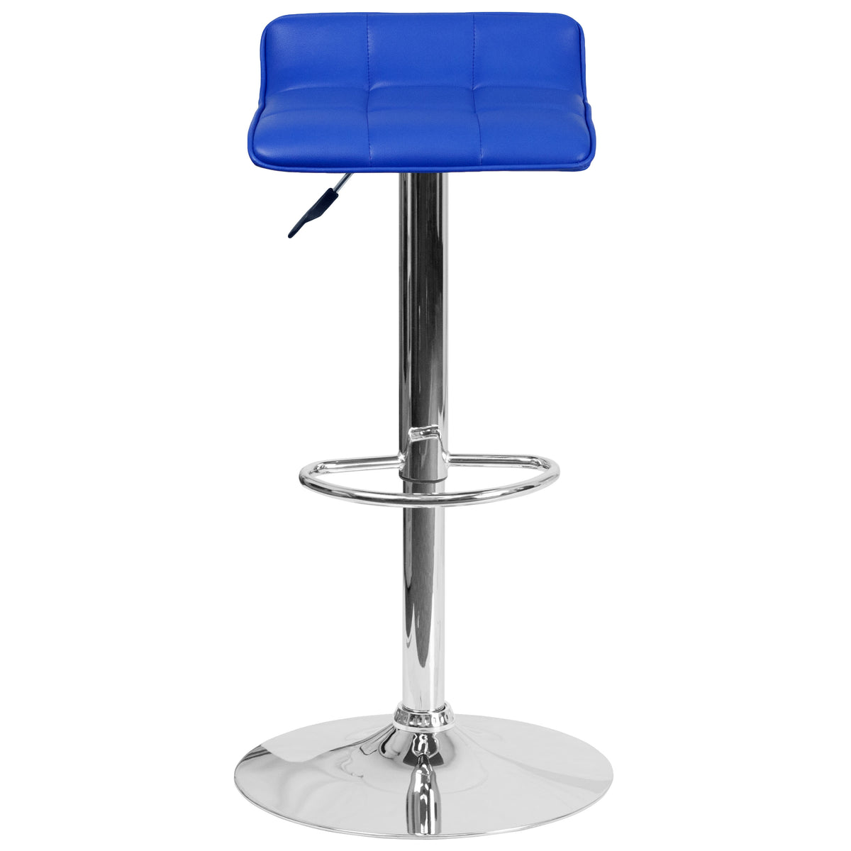 Blue |#| Blue Vinyl Adjustable Height Barstool with Quilted Wave Seat and Chrome Base