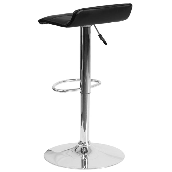 Black |#| Black Vinyl Adjustable Height Barstool with Quilted Wave Seat and Chrome Base
