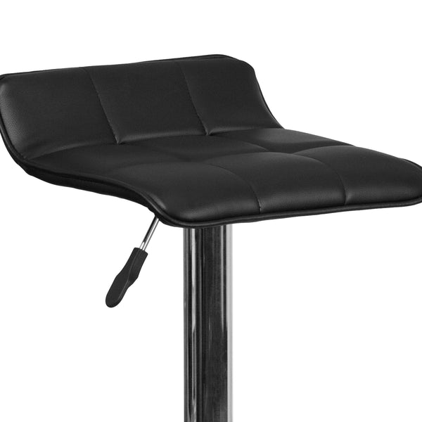 Black |#| Black Vinyl Adjustable Height Barstool with Quilted Wave Seat and Chrome Base
