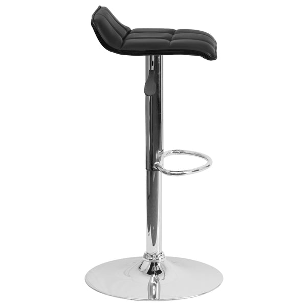 Black |#| Black Vinyl Adjustable Height Barstool with Quilted Wave Seat and Chrome Base