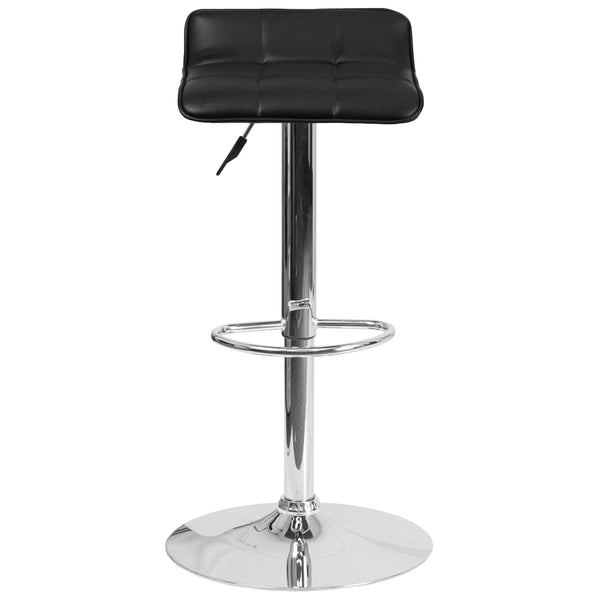 Black |#| Black Vinyl Adjustable Height Barstool with Quilted Wave Seat and Chrome Base